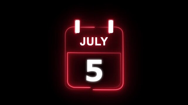 July calendar icon. 5 July calendar date animation. Countdown calendar concept. and stunning 4k animation.
