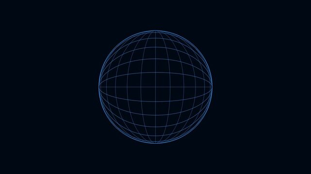 Rotating digital wireframe globe animation, abstract blue earth sphere technology background, for global communication, and data network 4k
