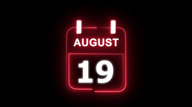 August calendar icon. 19 August calendar date animation. Countdown calendar concept. and stunning 4k animation.