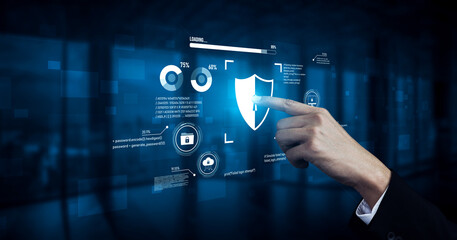 Fototapeta premium Cyber security protects against breaches, hacks, and network attacks using strong infrastructure and proactive digital defense strategies. Vouch