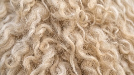 Fototapeta premium Close up curly wool texture showing natural fiber loops and soft fleece surface in neutral beige tones, abstract textile detail for material and craft concept