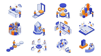 Fototapeta premium Isometric Business and Technology Concepts Set.