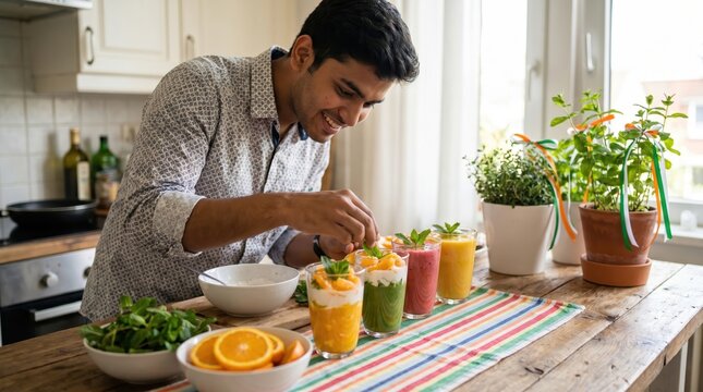 Indian Man Preparing Refreshing Fruit Smoothies for India's Independence Day Celebration