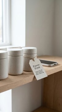 Minimalist Kitchen Jars and Phone Promoting Digital Detox for a Clean and Organized Lifestyle