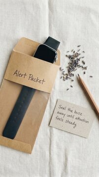 Smartwatch in Alert Packet for Digital Detox with Analog Pencil and Dried Seeds