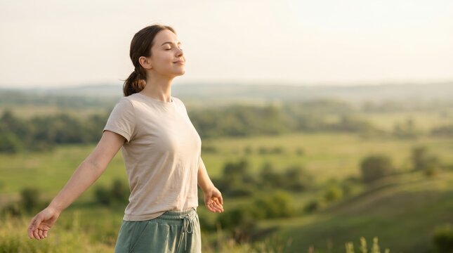 Woman takes deep breath outdoors for World Lungs Day