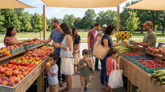 Families Enjoy Shopping at a Summer Bank Holiday Farmers Market