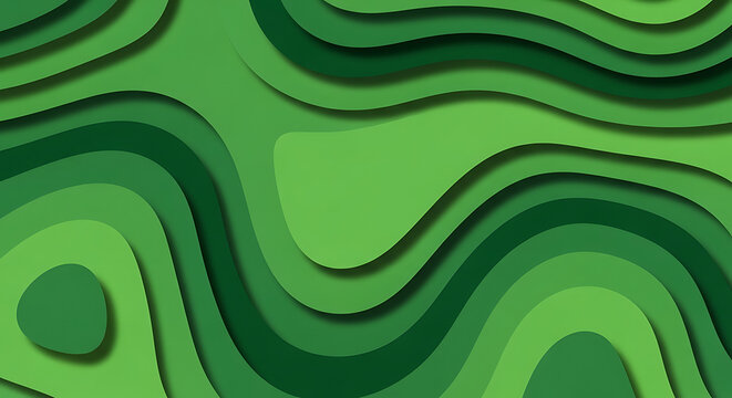 Abstract green layers background with flowing curved paper cut shapes abstract background gradient minimalist creative backdrop dimension geometry
