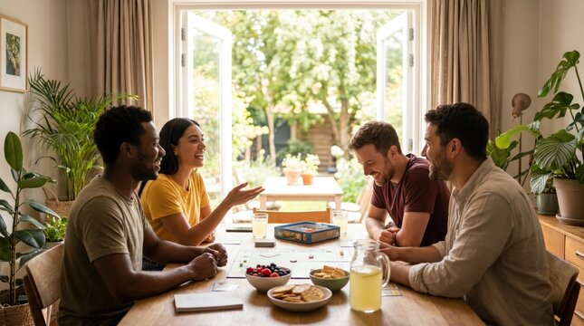 Friends Playing Board Game During Summer Bank Holiday Gathering