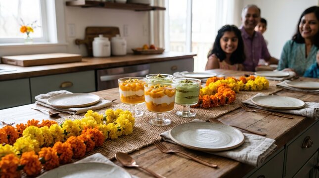 Vibrant Indian Independence Day Feast with Tricolor Desserts and Marigold Garlands