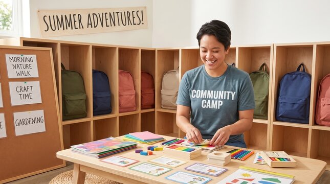 Woman Prepping Activities for Summer Childcare, Camps & Activity Schedules