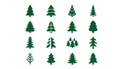 Fototapeta premium Set of green pine tree icons on white background