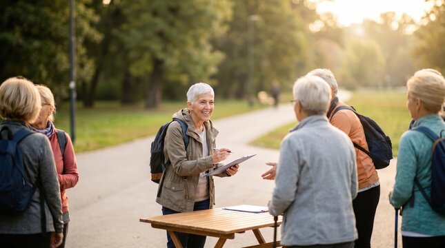 Senior Woman Leads Outdoor Activity for Senior Citizen Day