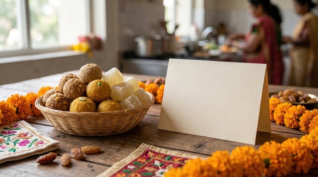 Traditional Indian Sweets and Blank Card for India's Independence Day Celebration