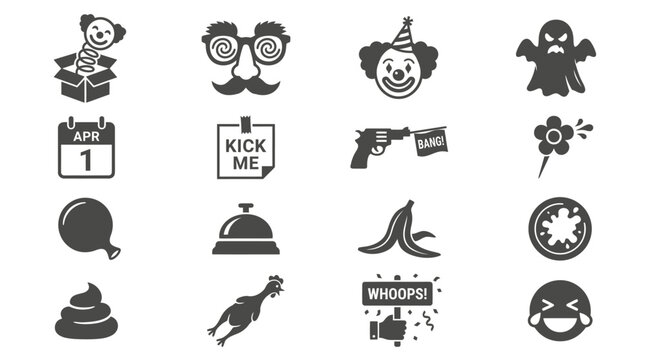 April Fools' Day pranks and joke icons.