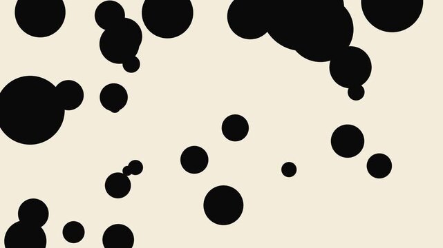 Abstract animation 4k black ink drops merging on cream background, motion