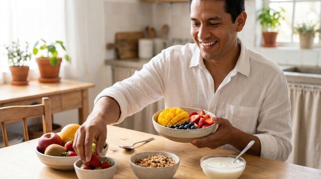 Man Arranging Fresh Fruit for International Self Care Day