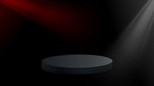 Empty dark circular stage platform spotlight presentation background mock up design concept