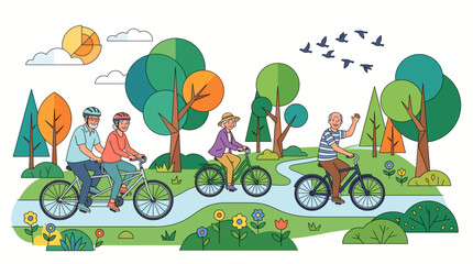 Naklejka premium People riding bicycles in a park.