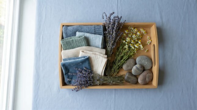 Sensory Comfort Tray with Lavender, Stones, and Cloth for Disability Pride Month