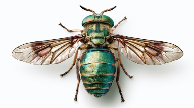 Bloodsucking Horse Fly on White Background - Detailed Insect Macro Photography