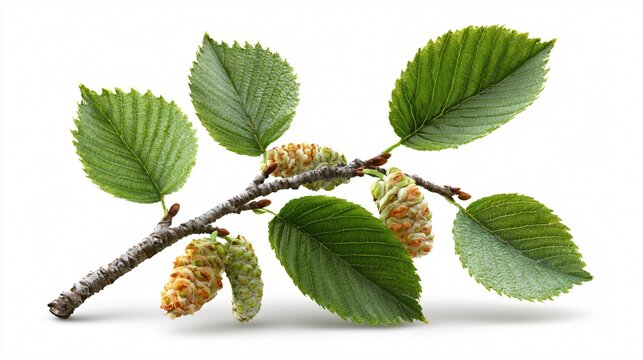 Isolated Branch from Grey Alder Tree on White Background for Design Projects