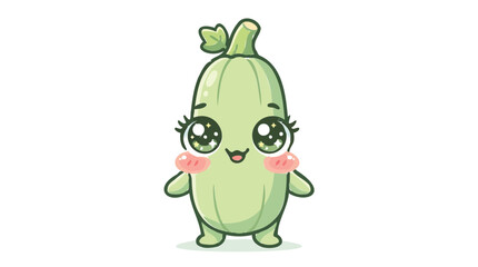 Obraz premium Kawaii zucchini character vector, cute cartoon marrow vegetable with big eyes, happy green squash mascot for kids nutrition and healthy eating