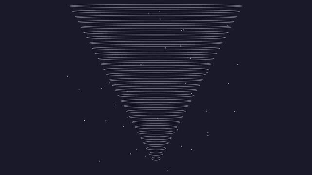 Abstract glowing concentric circles forming a pyramid shape with floating particles on dark animation 4k background