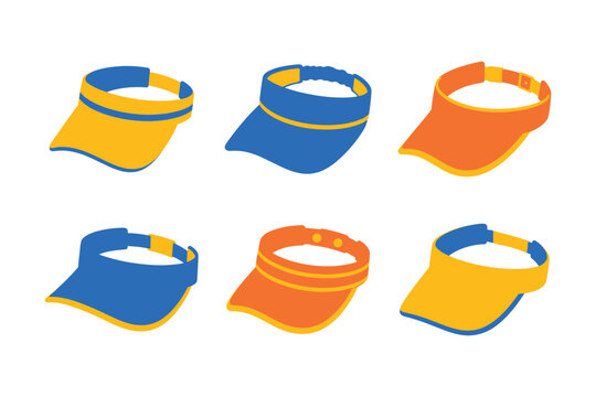 Set of colorful visors for summer and sports activities.