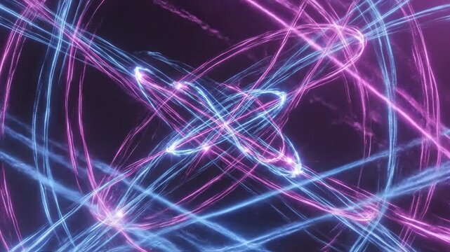 Vibrant neon light trails intersect in a mesmerizing display of colorful abstract patterns.