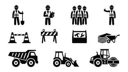 Construction Icon Set – Solid Black Glyph Vector Icons Collection © firman
