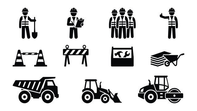 Construction Icon Set &ndash; Solid Black Glyph Vector Icons Collection