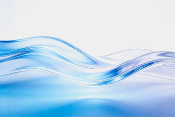Naklejka premium A smooth, translucent abstract wave in soft blue flows gently against a bright white background, creating a clean, modern visual element.