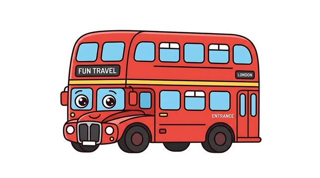 Red double decker bus with colorful windows and lights.