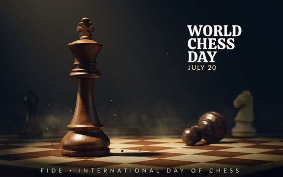 World chess day celebration with chess pieces