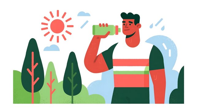 Man drinks from a bottle outdoors.