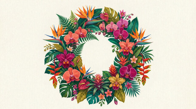 Tropical Floral Wreath Featuring Exotic Orchids Bird of Paradise
