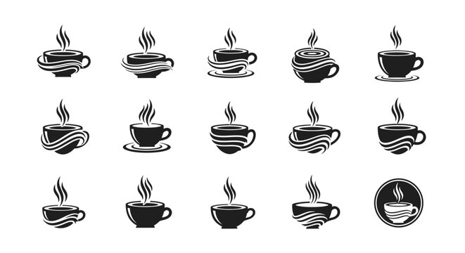 Multiple coffee cups with steam icons.