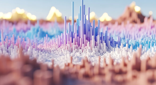 Abstract 3D crystal cityscape with pastel colored vertical pillars abstract cityscape architecture geometric structure artistic vertical landscape colorful