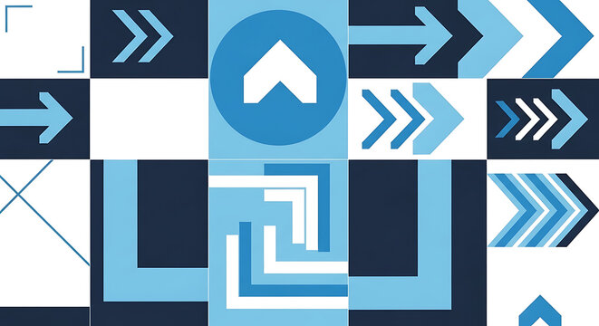 Abstract corporate blue and dark geometric arrow pattern with geometric business abstract direction corporate navigation movement technology template marketing backdrop