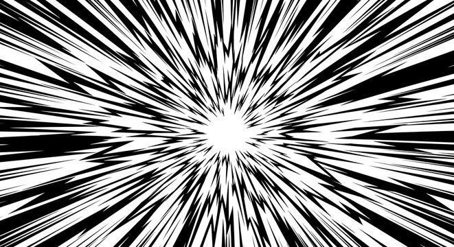Abstract black and white radial speed lines background with abstract background velocity starburst