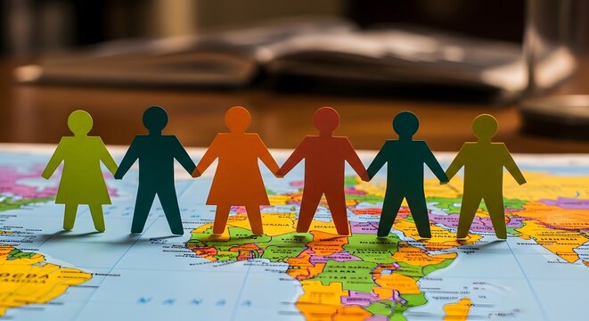 Silhouette of Diverse Group Holding Hands on Colorful Painted Ground in Soft Light