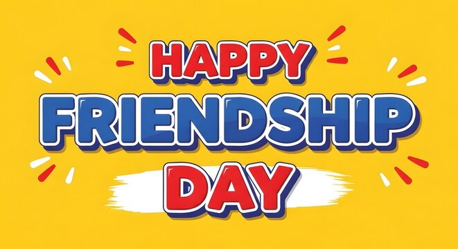 Colorful Happy Friendship Day Celebration Banner with Confetti on Bright Yellow Background