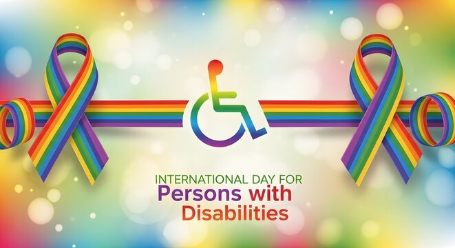 Colorful Awareness Ribbons Symbolizing Inclusion for Persons with Disabilities on Gradient Background