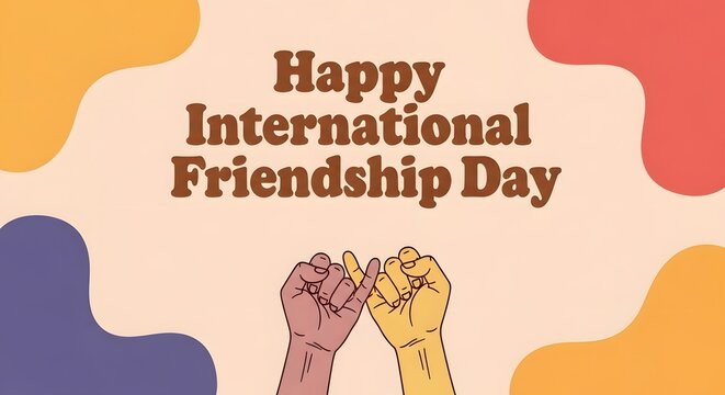 Hands Clapping Together Celebrating Friendship Day with Colorful Background and Text Overlay