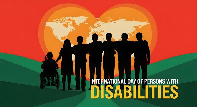 Group of Diverse People Holding Hands at Sunset Celebrating International Disability Day