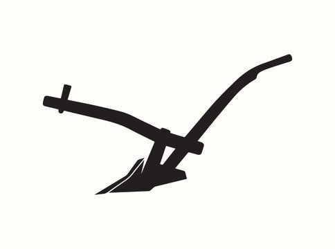 Tilted wooden plow silhouette isolated on clean white background