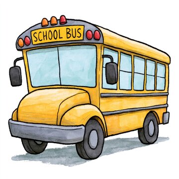 A bright yellow cartoon school bus with black tires and windows