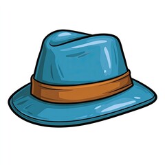 Fototapeta premium A smooth blue fedora hat with a textured brown band and a rounded brim