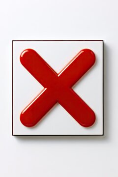 Bold red "X" symbol on a white background within a dark frame
